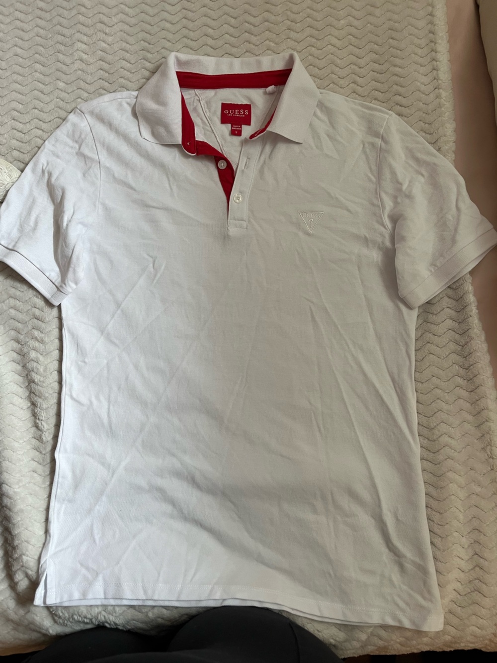 Guess Men's White Polo with Red Contrast Placket